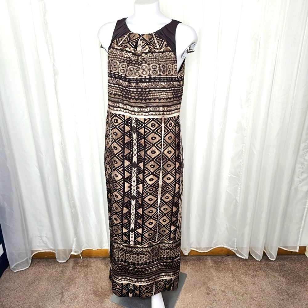 W By Worth Brown Abstract Patterned Maxi Dress Size 4